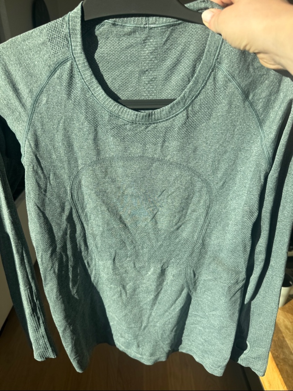 Lululemon Heathered Teal Long Sleeve swiftly top size 10